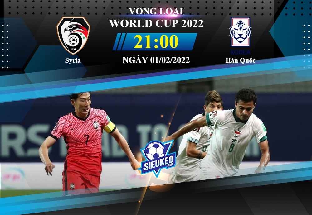 Soi kèo bóng đá Syria vs Hàn Quốc 21h00 ngày 01/02/2022: Khó có bất ngờ